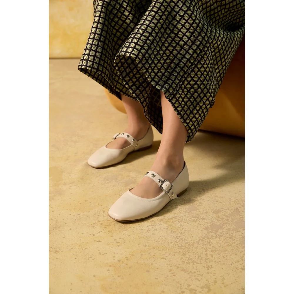 Ivory Charlene Stud Ballerinas