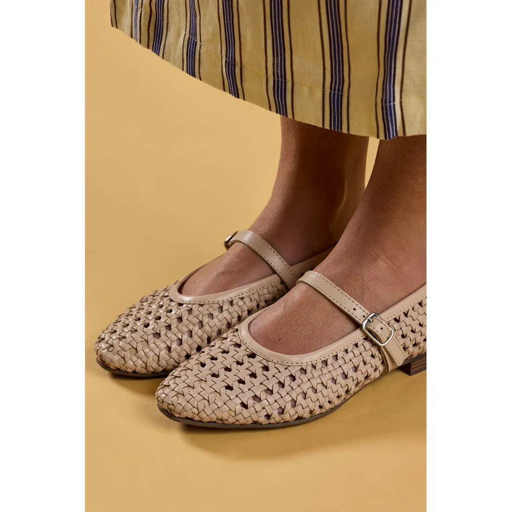 Cream Delaney Woven Mary Jane Shoes