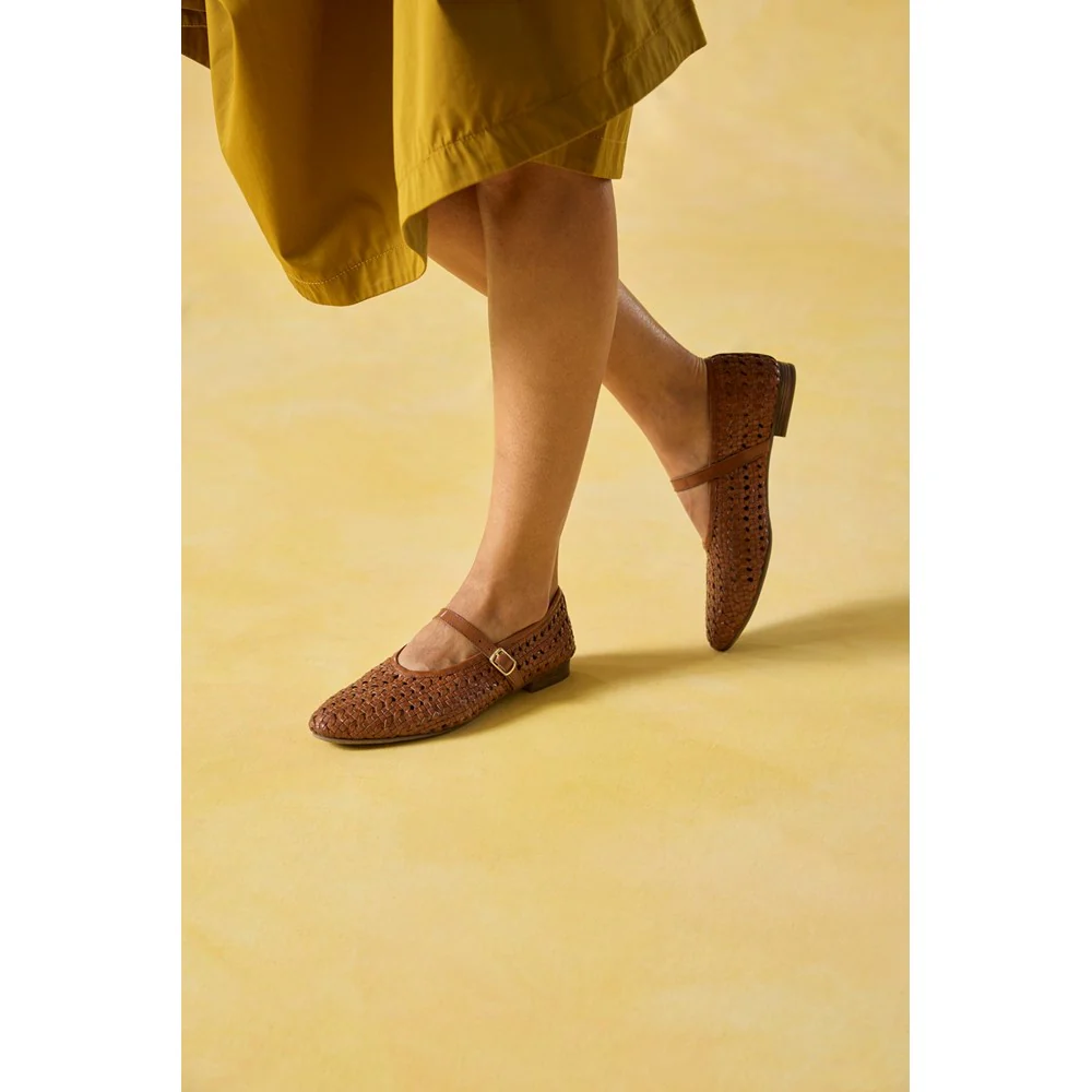 Tan Delaney Woven Mary Jane Shoes - Image 6