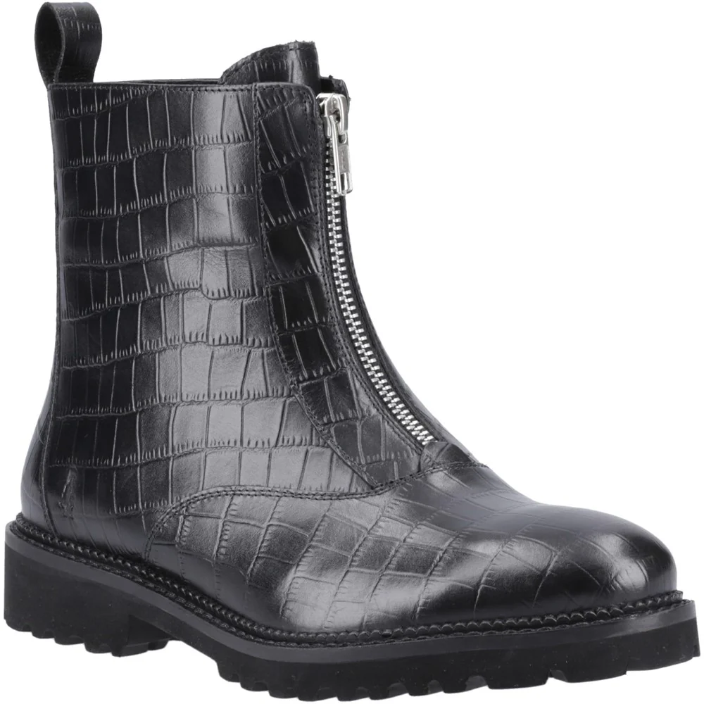 Black Croc Gena Front Zip Boots