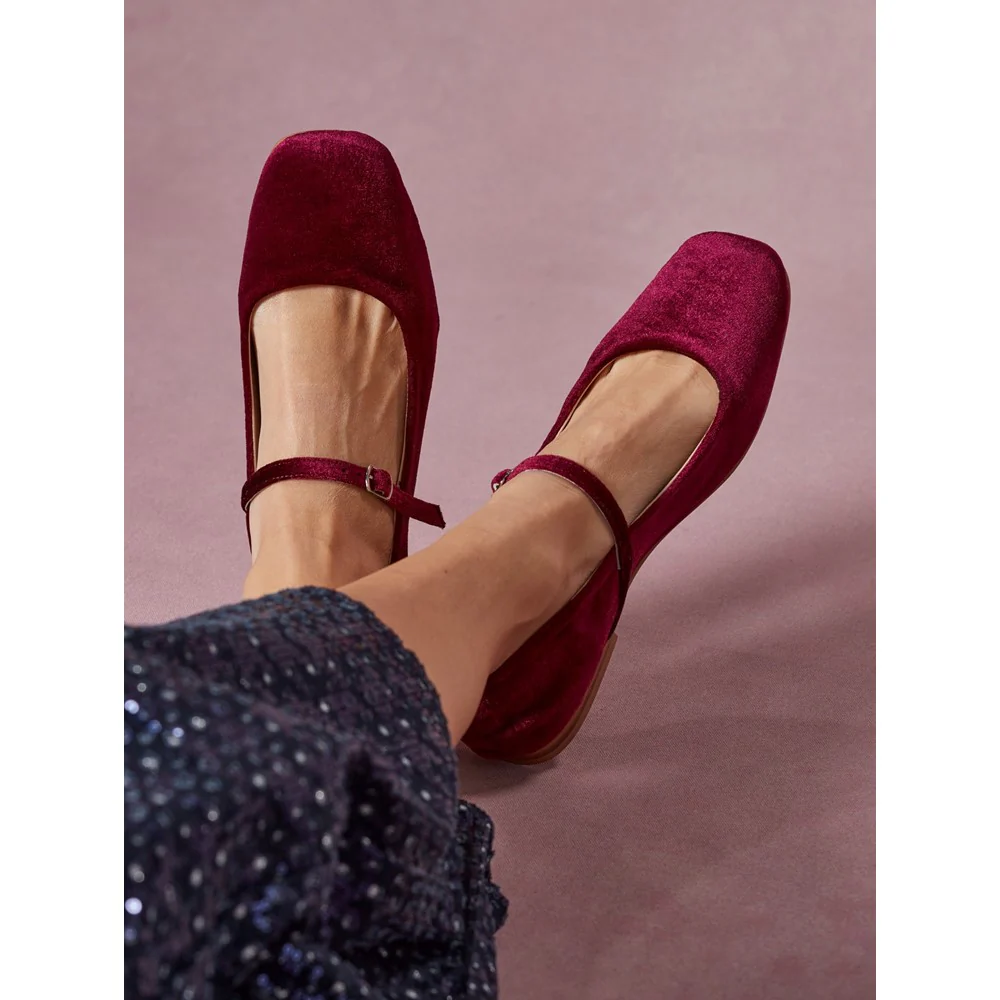 Bordeaux Pasha Velvet Ballerinas - Image 7