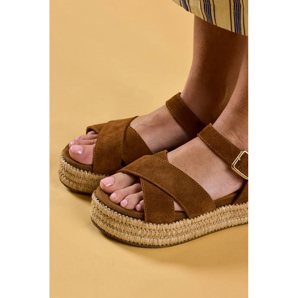 Tan Rosa Rafia Sandals